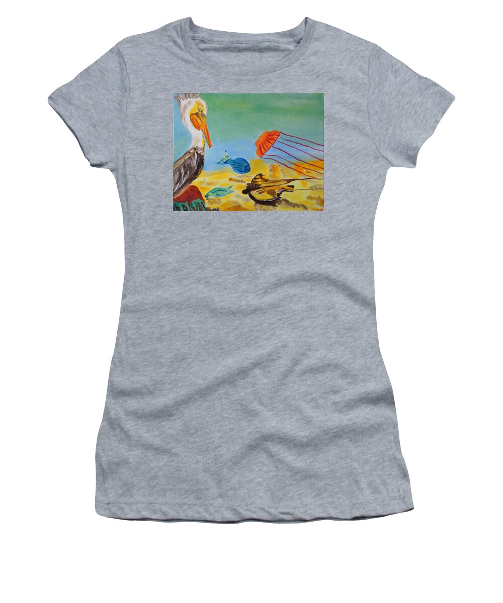 Pelican Women's T-Shirt featuring the painting Observing Options by Meryl Goudey