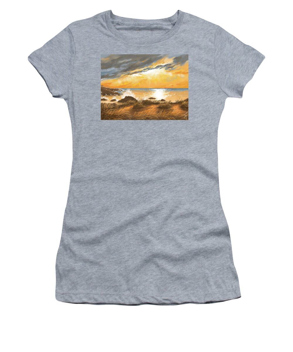 Sunset Women's T-Shirt featuring the painting Ocean by Veronica Minozzi
