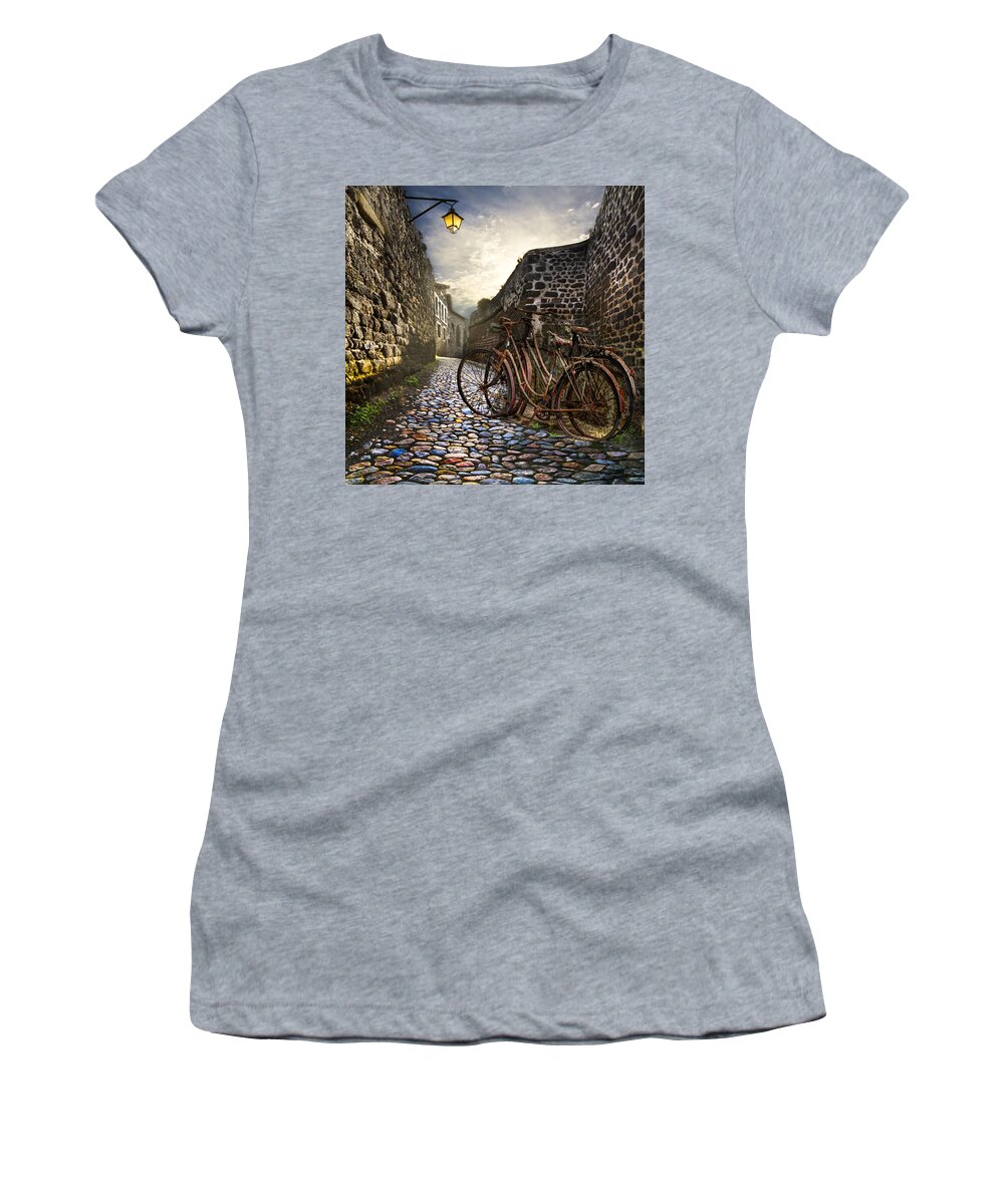 Barn Women's T-Shirt featuring the photograph Old Bicycles on a Sunday Morning by Debra and Dave Vanderlaan