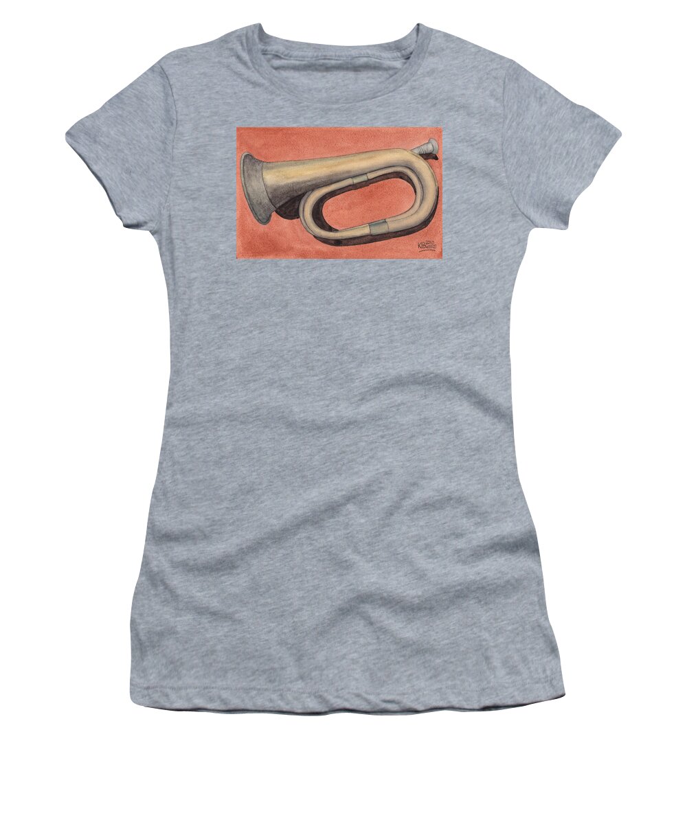Brass Women's T-Shirt featuring the painting Old Bugle by Ken Powers