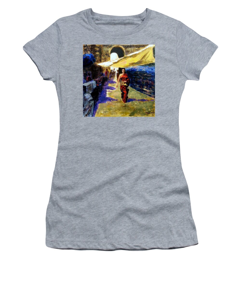 Old City Women's T-Shirt featuring the painting Old city Ahmedabad series 11 by Uma Krishnamoorthy