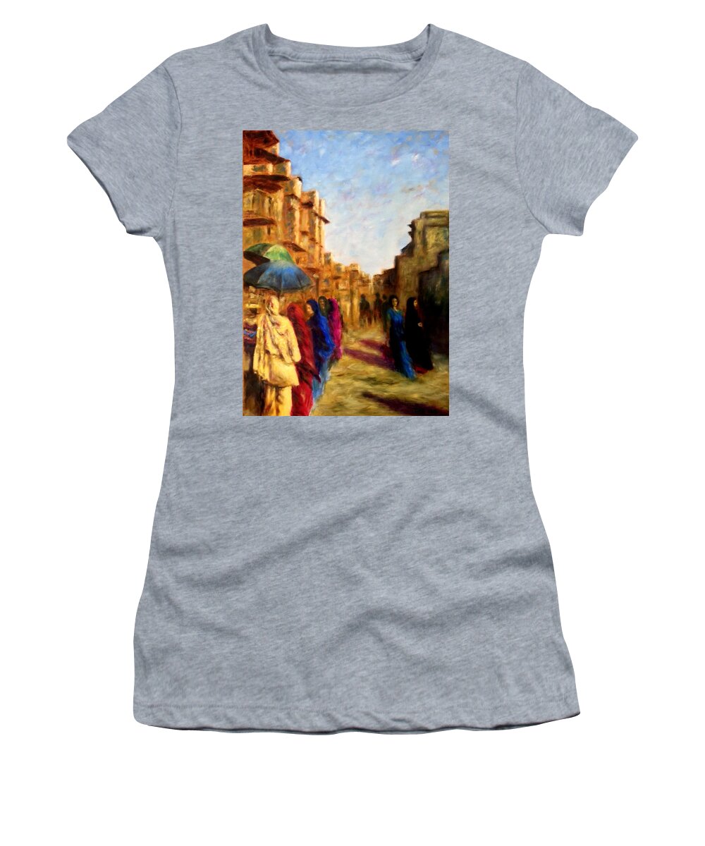 Old City Women's T-Shirt featuring the painting Old city Ahmedabad series 5 by Uma Krishnamoorthy