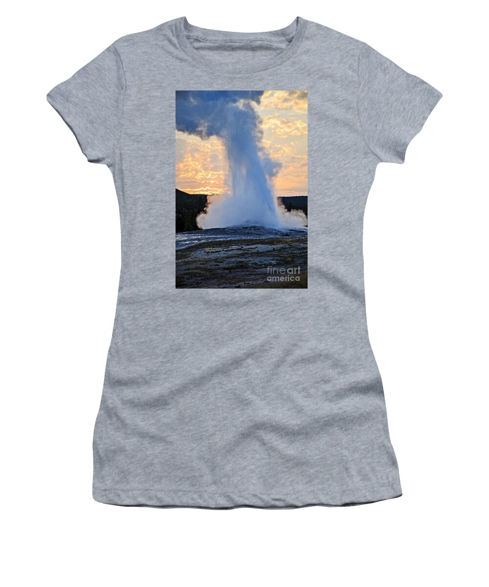 National Women's T-Shirt featuring the photograph Old Faithful at Sunrise by Edward Fielding
