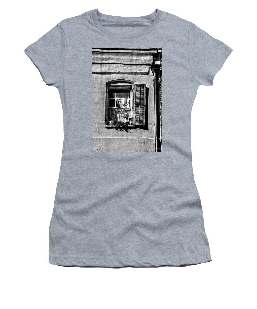Shutter Women's T-Shirt featuring the photograph Old One Shutter - BW by Christopher Holmes