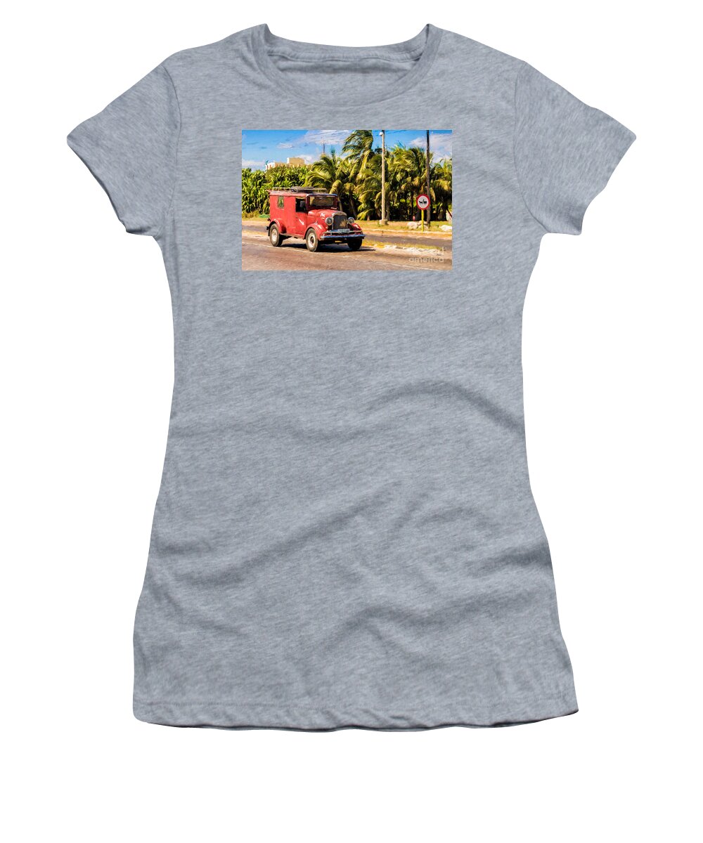 Cuba Women's T-Shirt featuring the photograph Old red Ford by Les Palenik