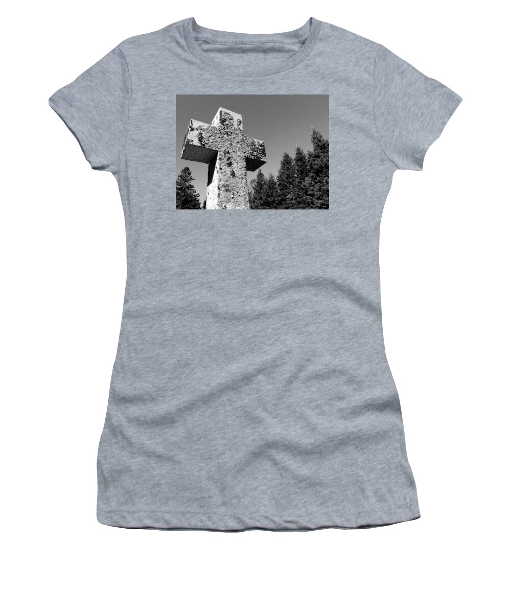 Cross Women's T-Shirt featuring the photograph Old Rugged Cross BW by David T Wilkinson