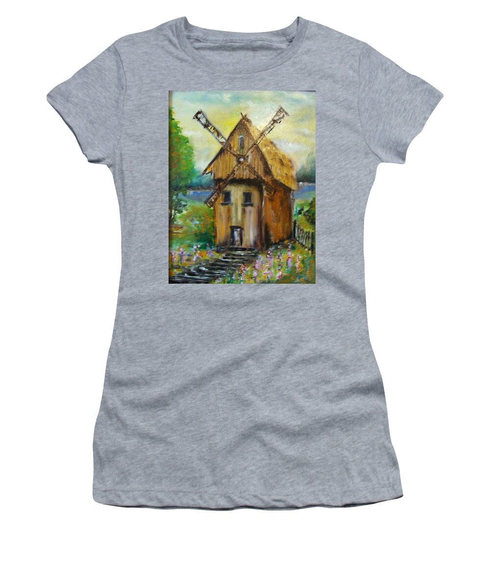 Art Women's T-Shirt featuring the painting Old Windmill by Ryszard Ludynia