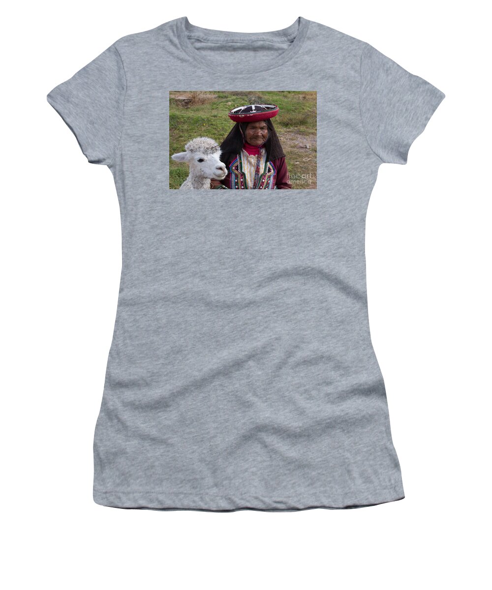 Cusco Women's T-Shirt featuring the photograph Old woman and Alpaca by Dan Hartford