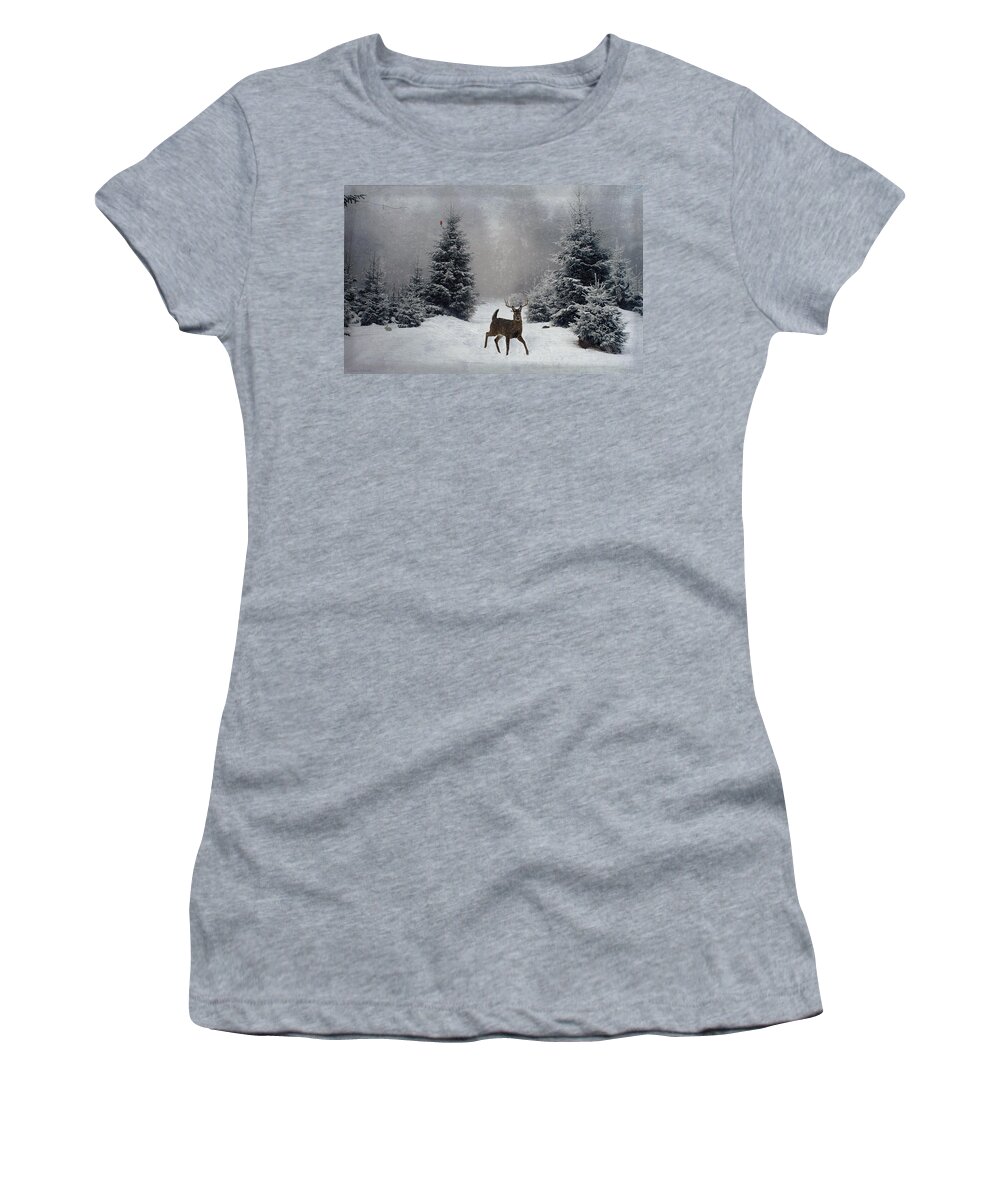Winter Women's T-Shirt featuring the digital art On a snowy evening by Lianne Schneider