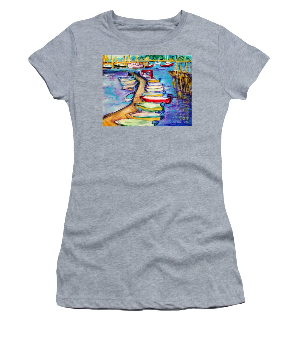 Sailboard Women's T-Shirt featuring the painting On The Boardwalk by Helena Bebirian
