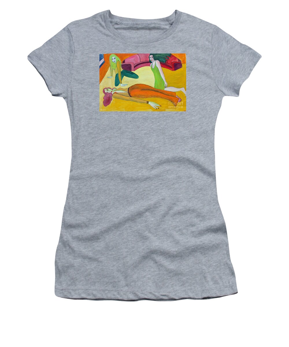 Expressionism Women's T-Shirt featuring the painting On The Floor by Lyric Lucas