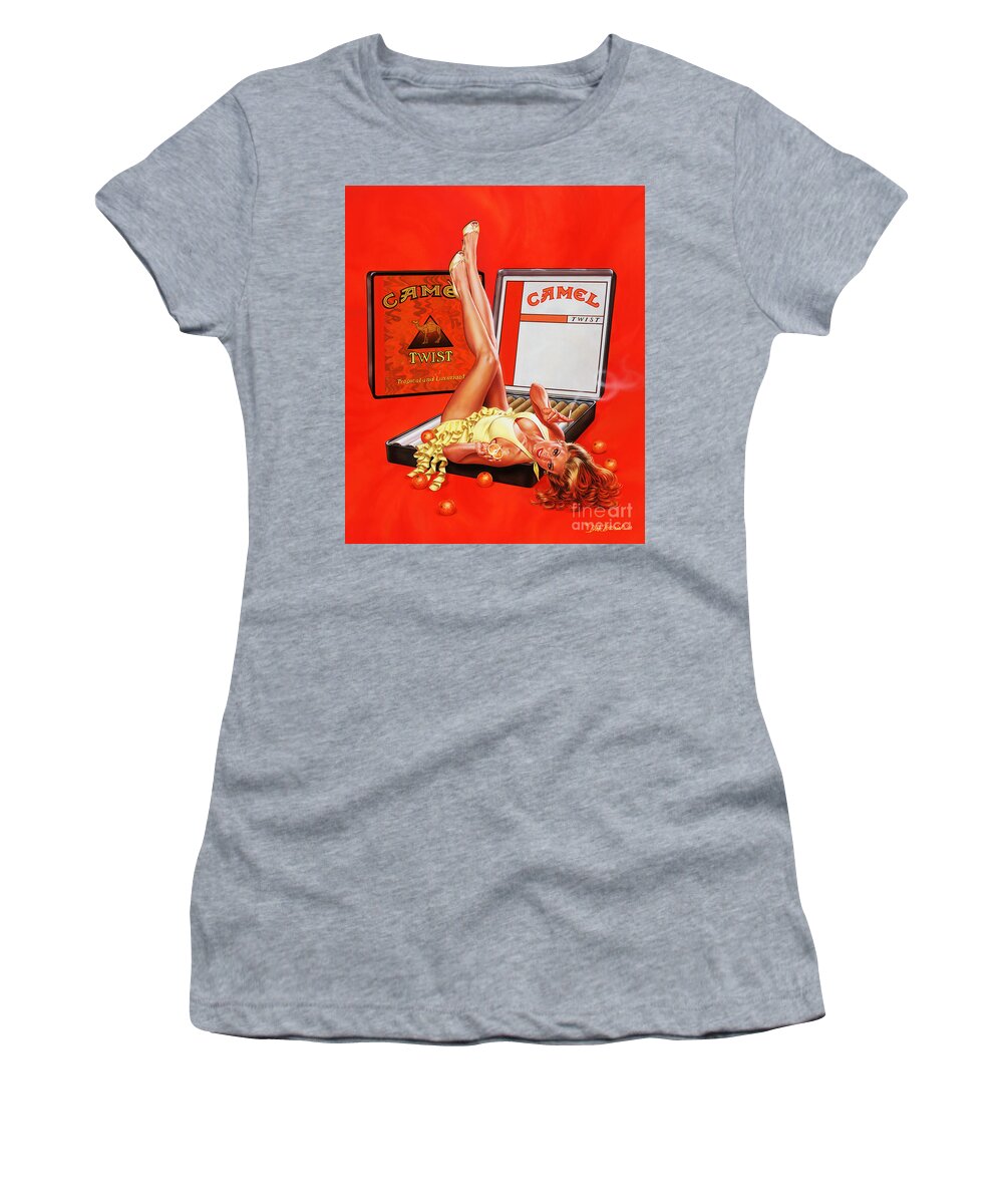 Portrait Women's T-Shirt featuring the painting Orange Twist Girl by Dick Bobnick