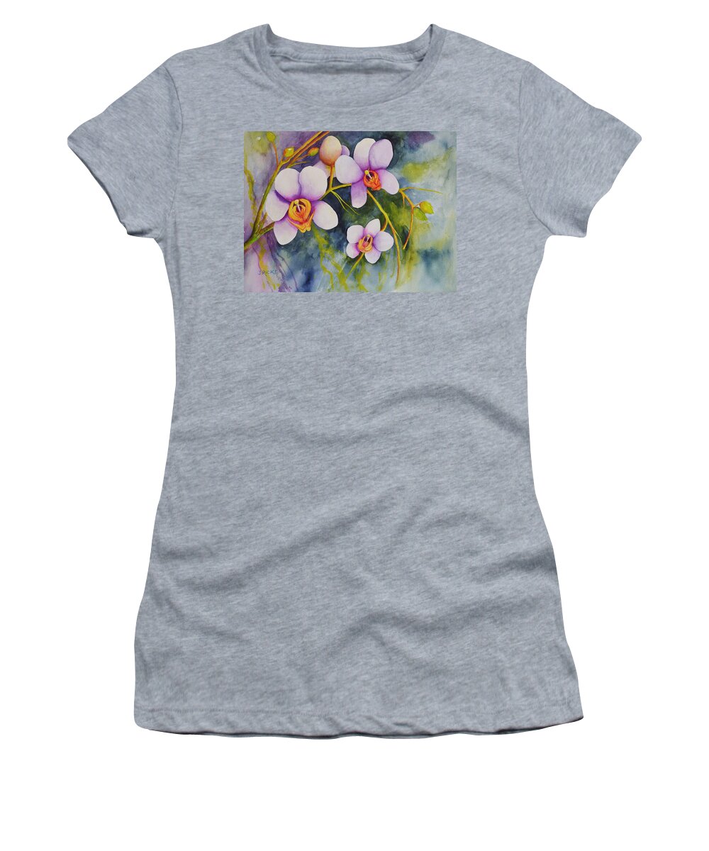 Piston Women's T-Shirt featuring the painting Orchids in my Garden by Jane Ricker