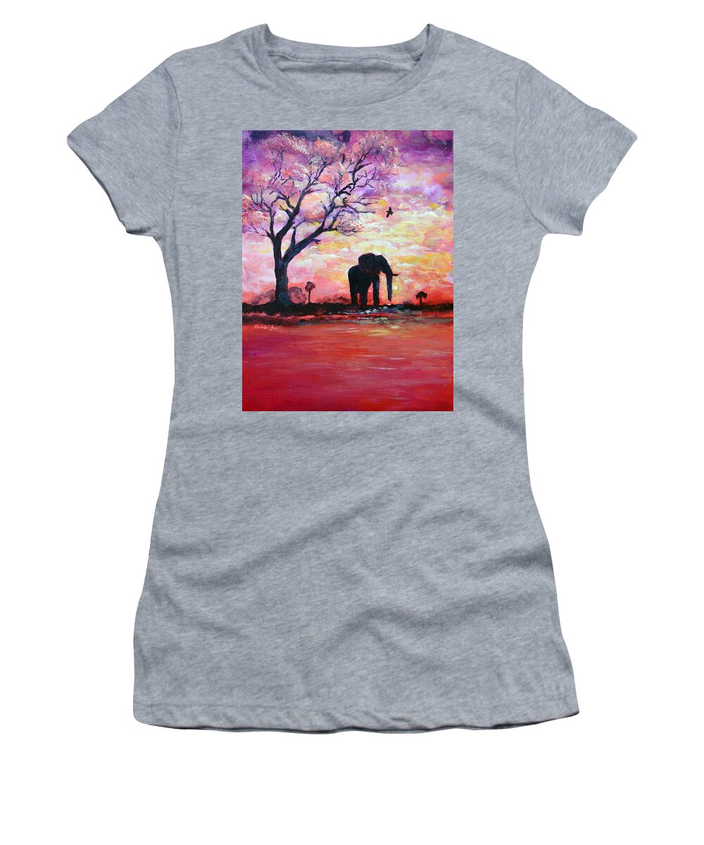 Elephant Women's T-Shirt featuring the painting Original Acrylic Elephant Painting Gentle Strength From Within by Ashleigh Dyan Bayer