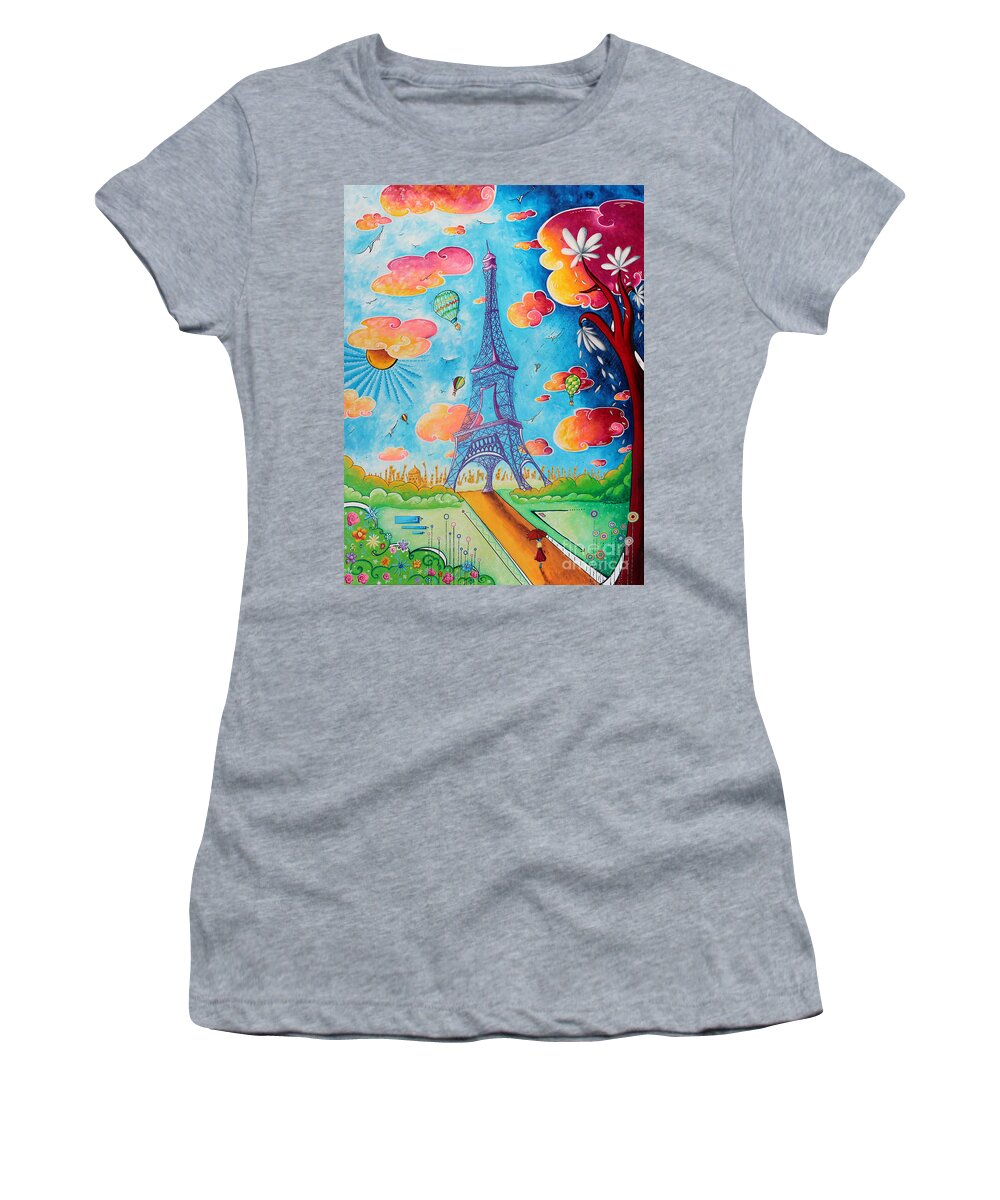 Paris Women's T-Shirt featuring the painting Original Paris Eiffel Tower Pop Art Style Painting Fun and Chic by Megan Duncanson by Megan Aroon