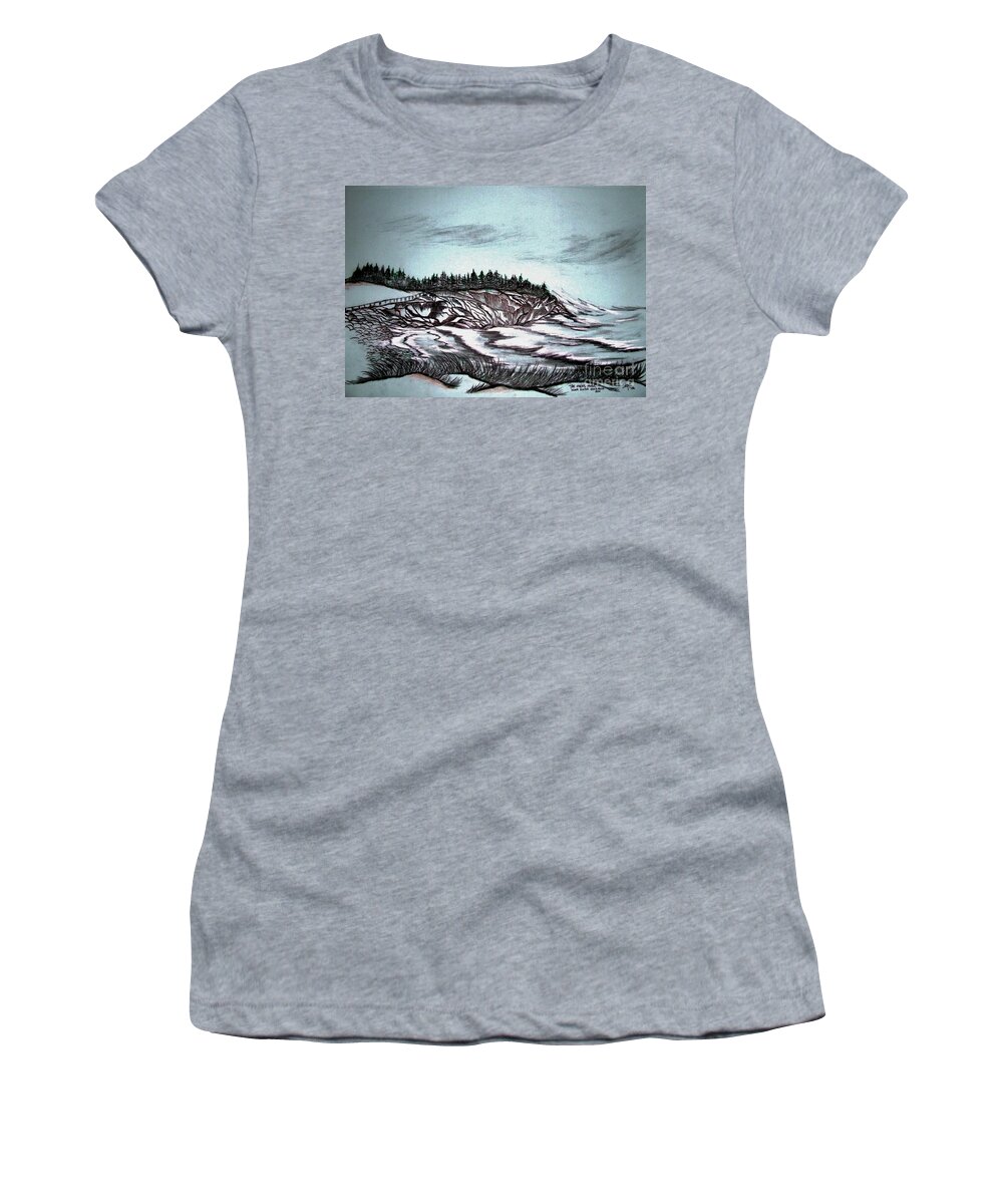 Blue Women's T-Shirt featuring the drawing Oven's Park Nova Scotia by Janice Pariza