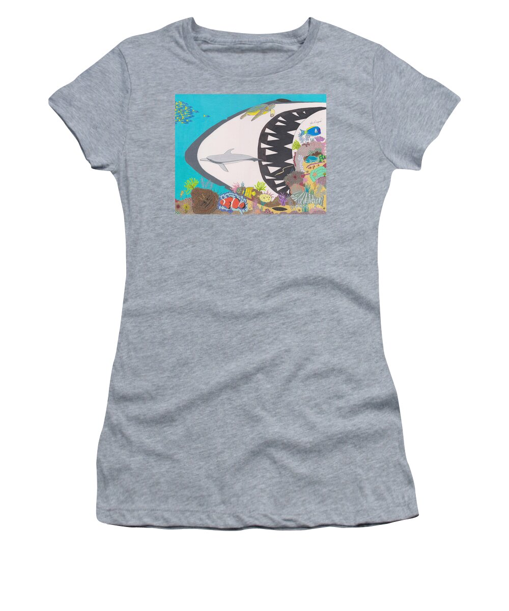 Ocean Women's T-Shirt featuring the drawing Pacific Peril by John Wiegand
