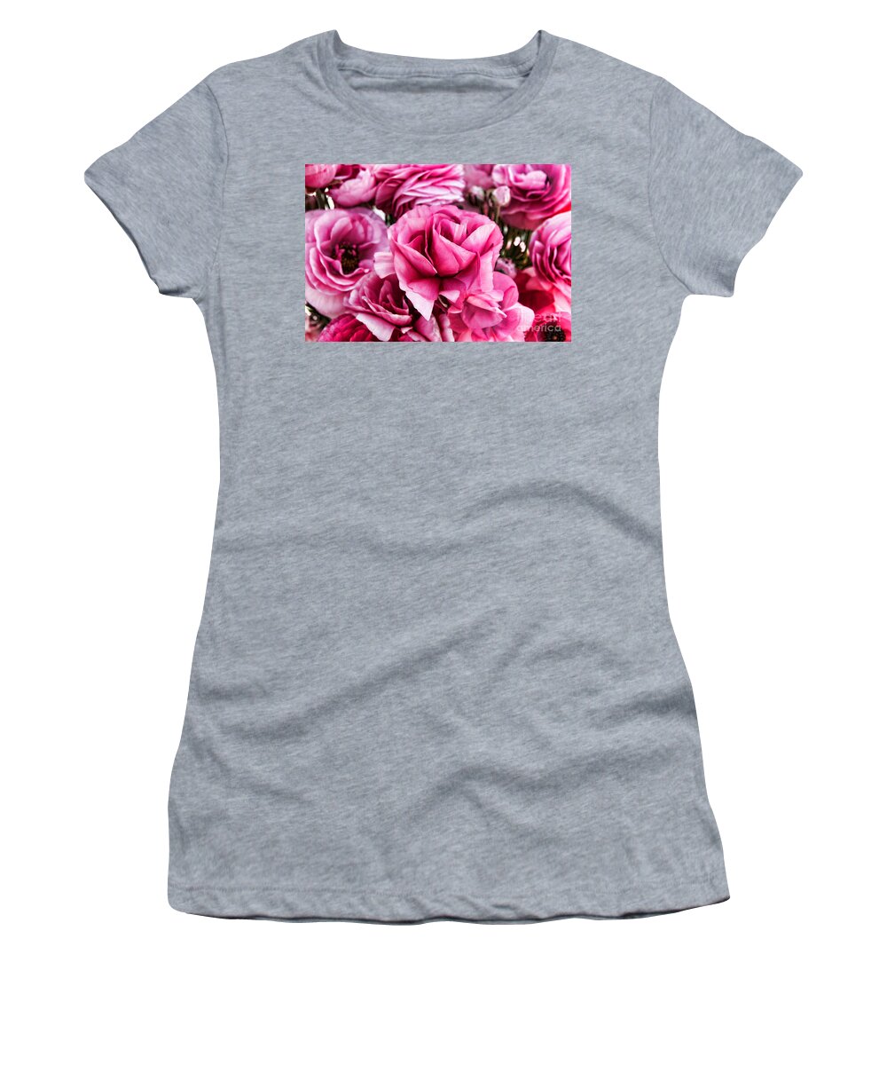 Ranunculus Women's T-Shirt featuring the photograph Paint Me Pink Ranunculus Flowers By Diana Sainz by Diana Raquel Sainz