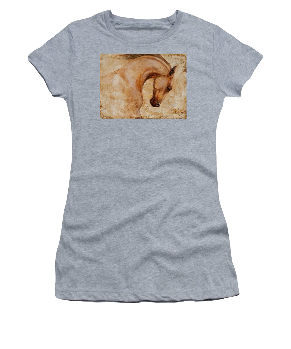 Horses Women's T-Shirt featuring the painting Painted Determination 1 by Jani Freimann