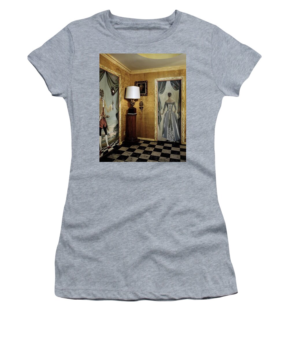 Indoors Women's T-Shirt featuring the photograph Paintings On The Walls Of Tony Duquette's House by Shirley C. Burden