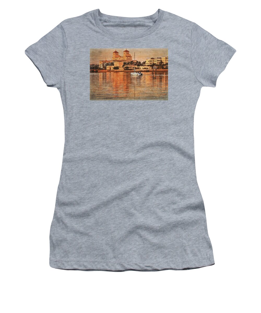 Boats Women's T-Shirt featuring the photograph Palm Beach at Golden Hour by Debra and Dave Vanderlaan