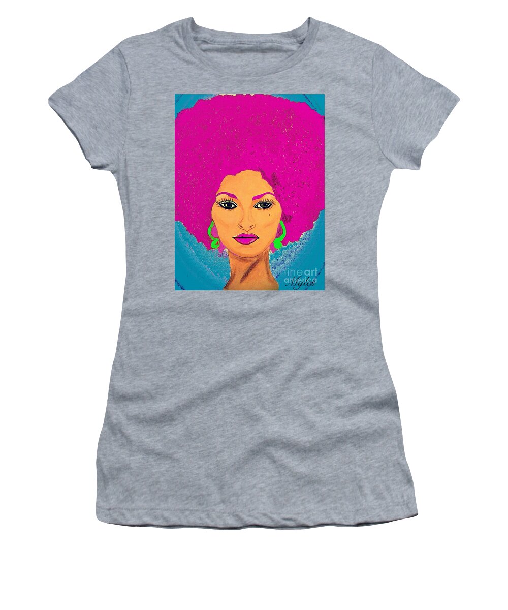 Pam Grier Women's T-Shirt featuring the painting Pam Grier Bold Diva c1979 Pop Art by Saundra Myles