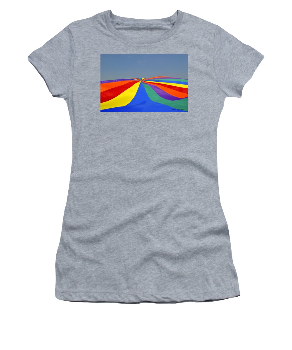 Parachute Women's T-Shirt featuring the photograph Parachute of many colors by Verana Stark