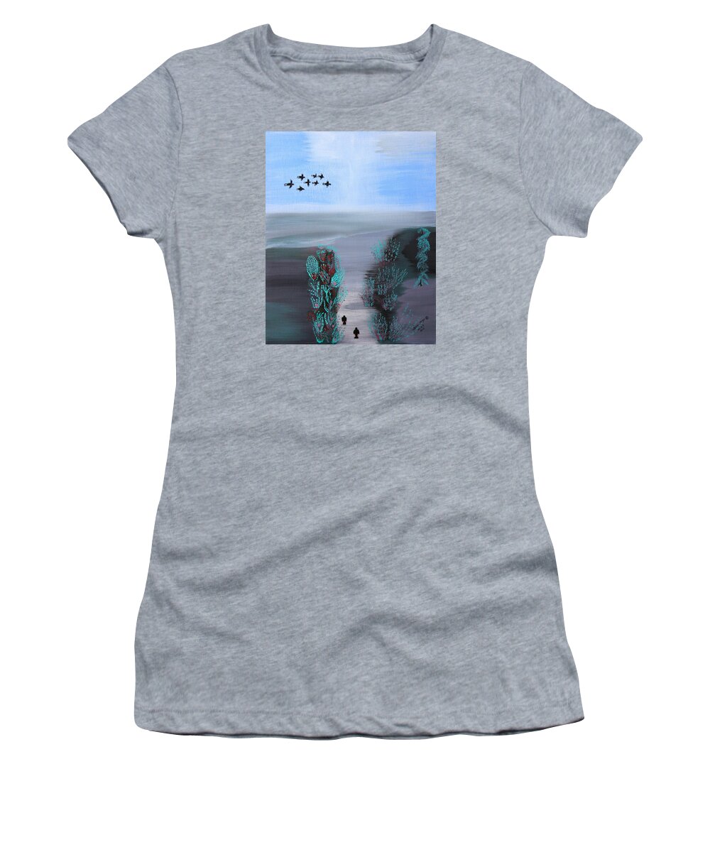 All Products Women's T-Shirt featuring the painting Paradise by Lorna Maza