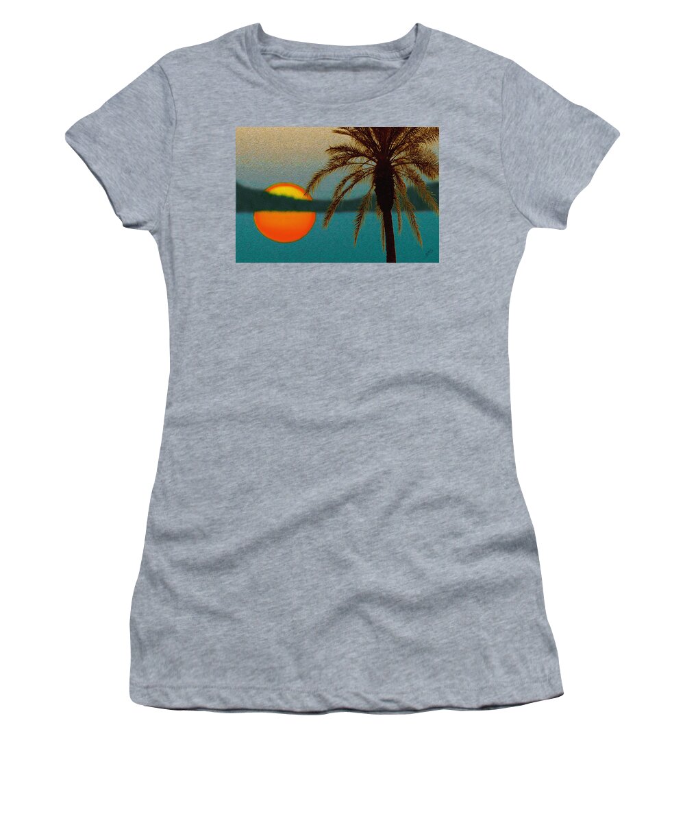 Sunset Women's T-Shirt featuring the digital art Paradise Sun by Ben and Raisa Gertsberg