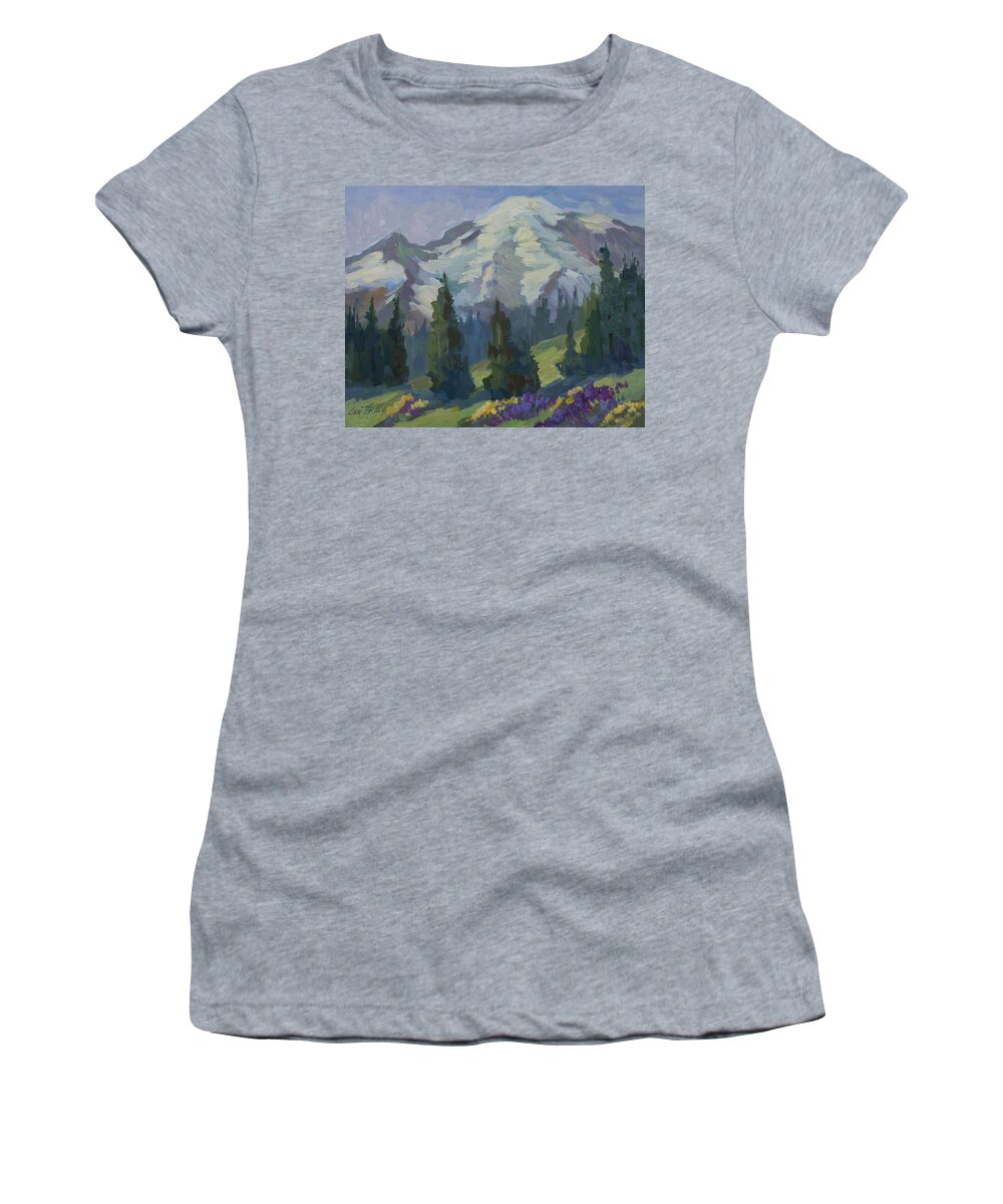 Mount Rainier Women's T-Shirt featuring the painting Park Sunrise at Mount Rainier by Diane McClary