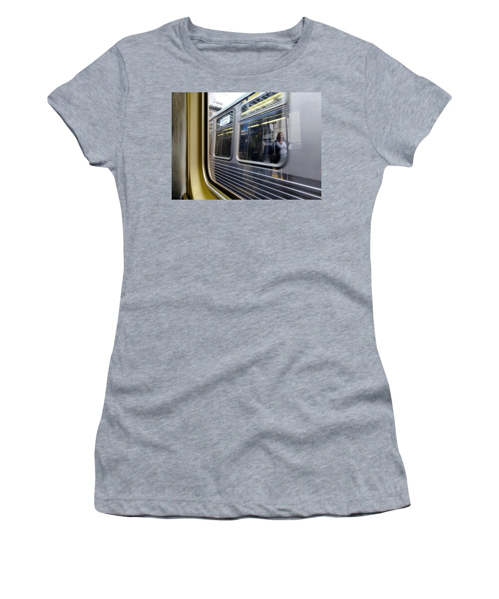 Chicago Women's T-Shirt featuring the photograph Passing Trains by Rosanne Licciardi