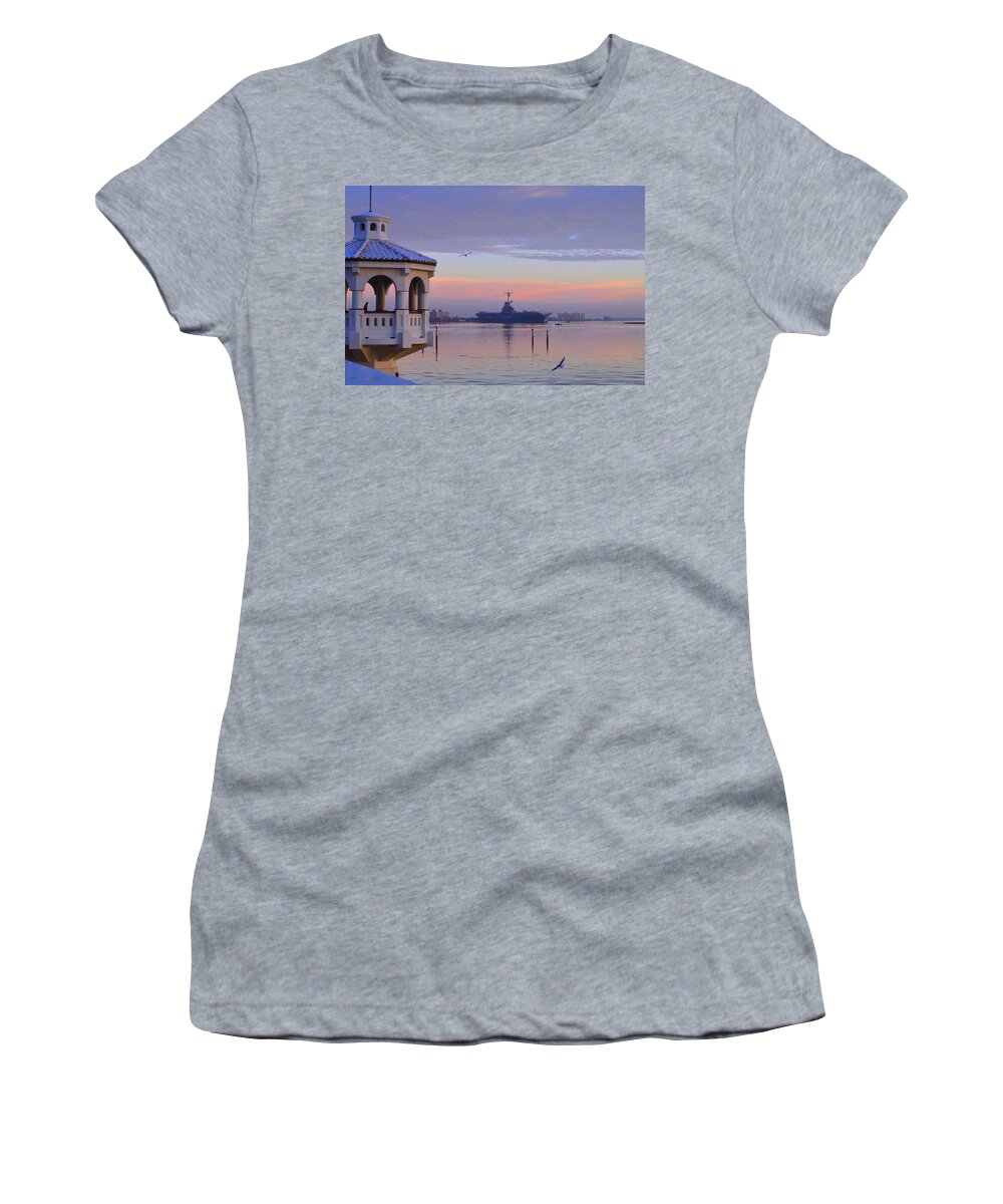 Boats Women's T-Shirt featuring the photograph Pastel USS Lexington by Leticia Latocki