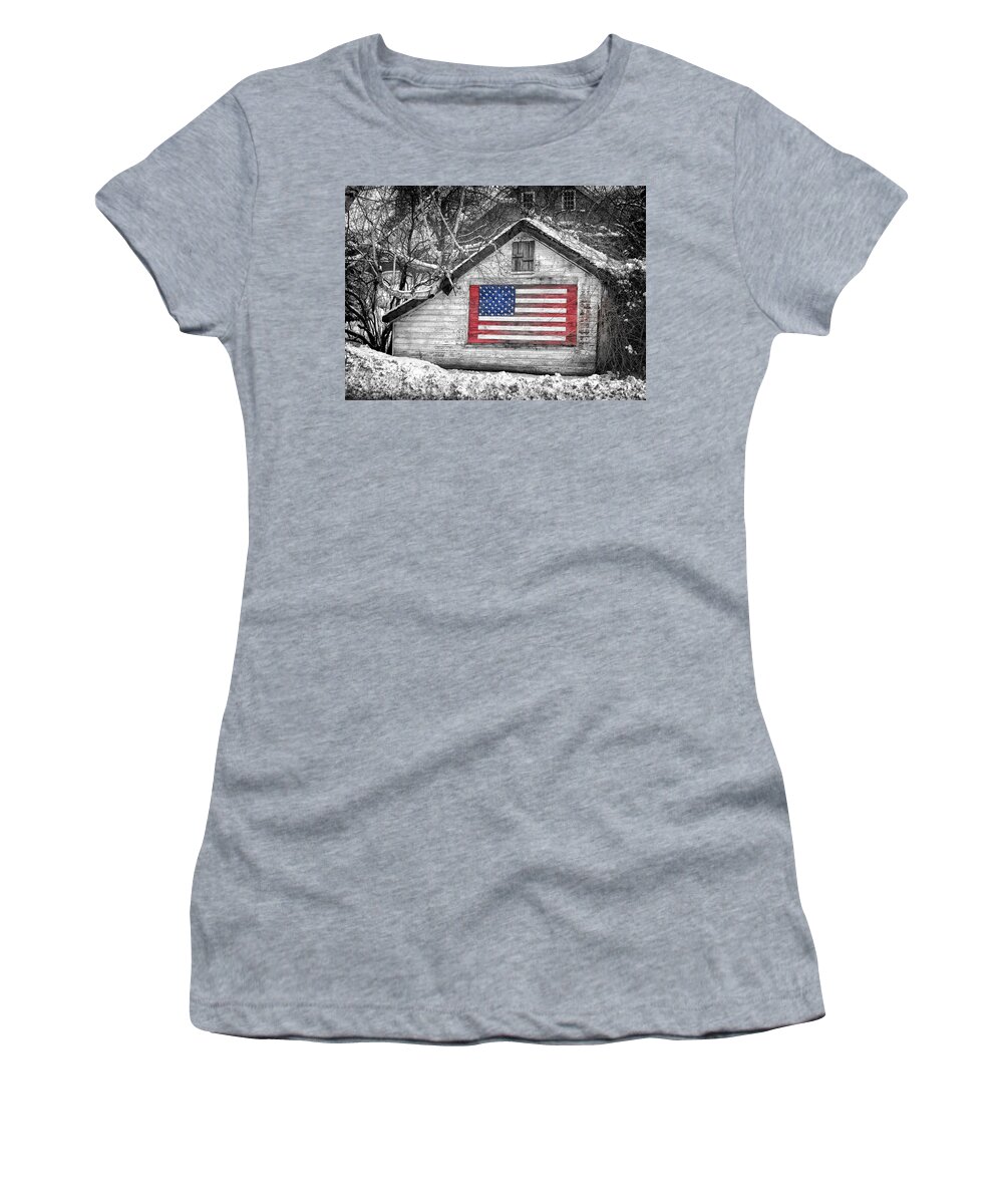 Artwork Landscapes Women's T-Shirt featuring the photograph Patriotic American shed by Jeff Folger