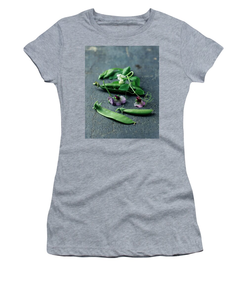 Fruits Women's T-Shirt featuring the photograph Pea Pods And Flowers by Romulo Yanes