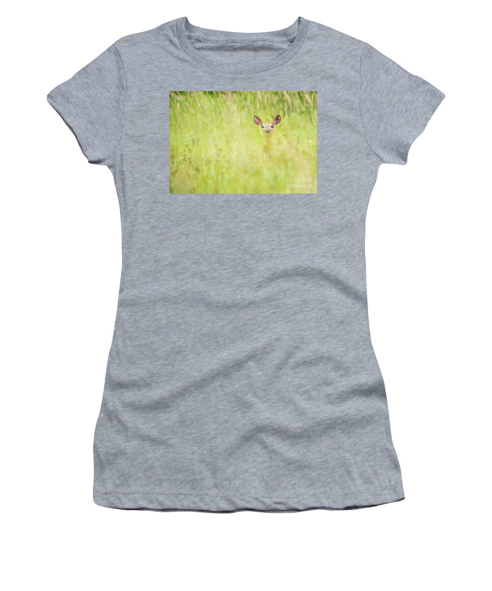 Deer Women's T-Shirt featuring the photograph Peek a Boo Deer by Cheryl Baxter