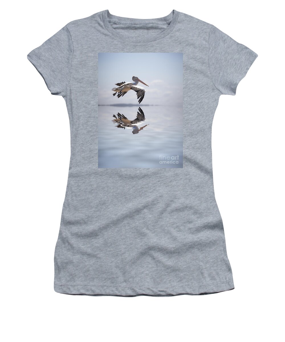 Australian White Pelican Women's T-Shirt featuring the photograph Pelican in flight by Sheila Smart Fine Art Photography