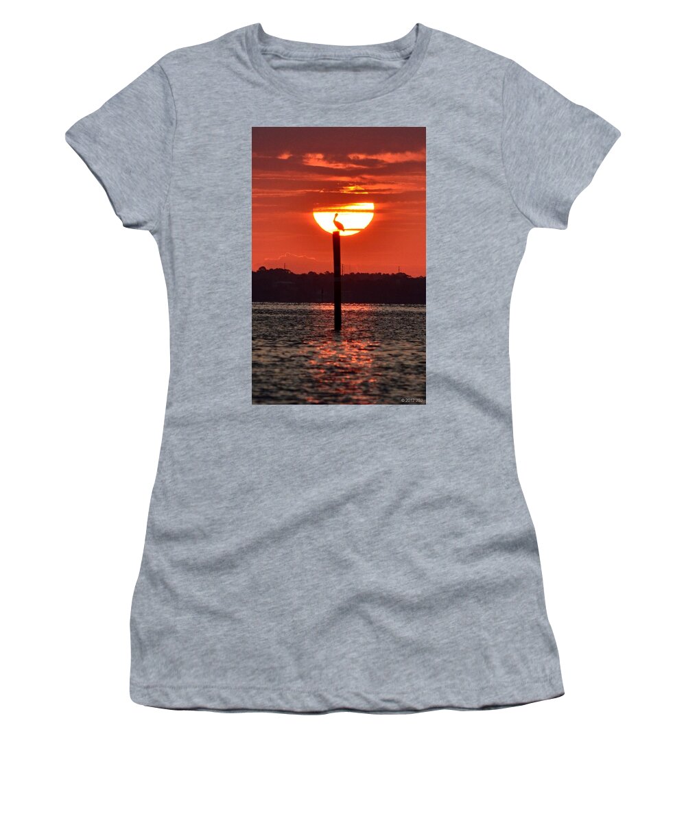 Pelican Women's T-Shirt featuring the photograph Pelican Silhouette Sunrise on Sound by Jeff at JSJ Photography