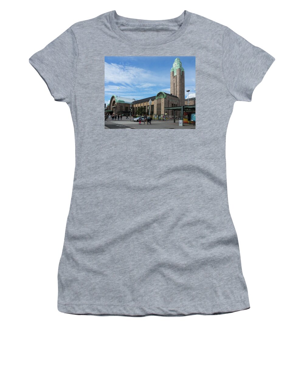 Photography Women's T-Shirt featuring the photograph People Outside Of Helsinki Central by Panoramic Images