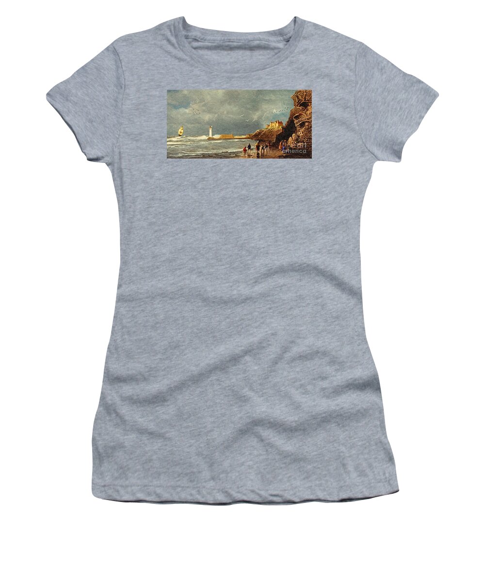 New_brighton Women's T-Shirt featuring the digital art Perch Rock - New Brighton 1829 by Lianne Schneider