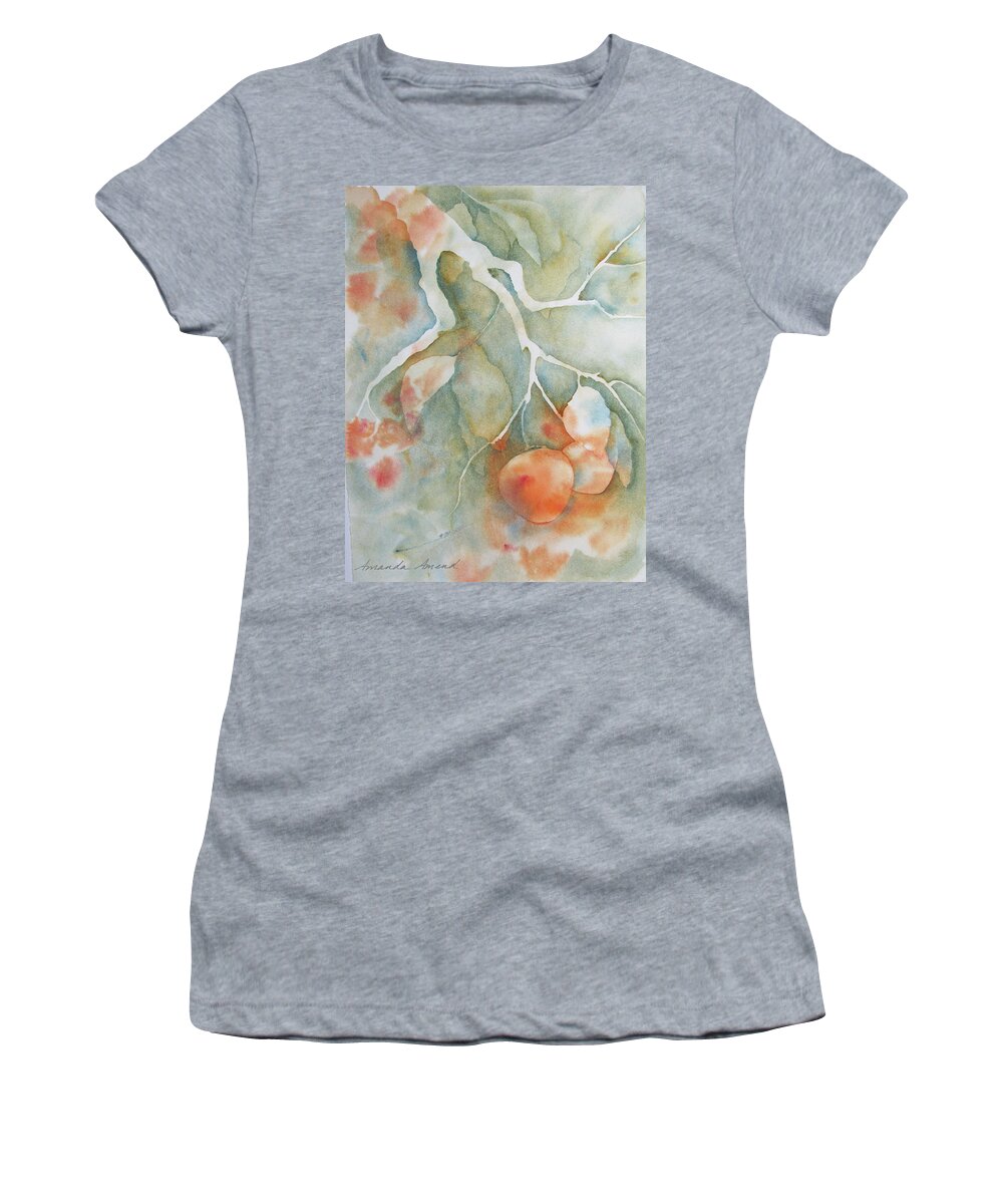 Persimmons Women's T-Shirt featuring the painting Persimmons and fog by Amanda Amend