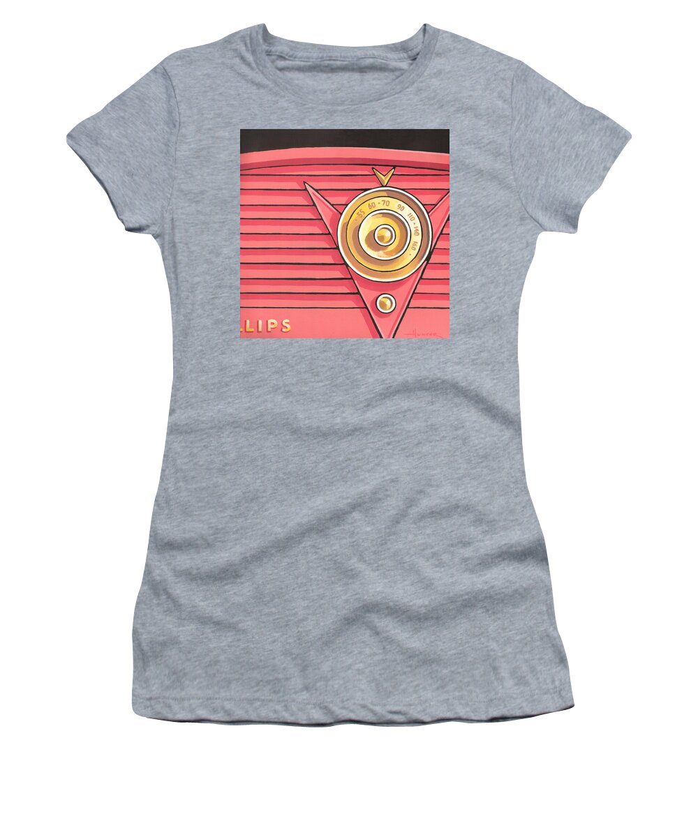Mid Century Women's T-Shirt featuring the painting Phillips Radio - coral by Larry Hunter