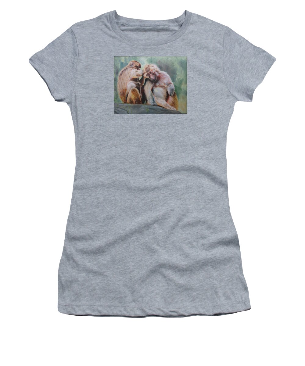 Baboons Women's T-Shirt featuring the painting Pick Your Friends Carefully by Jill Ciccone Pike