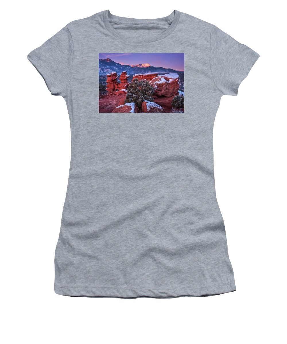 Mountain Women's T-Shirt featuring the photograph Pikes Peak Sunrise by Darren White