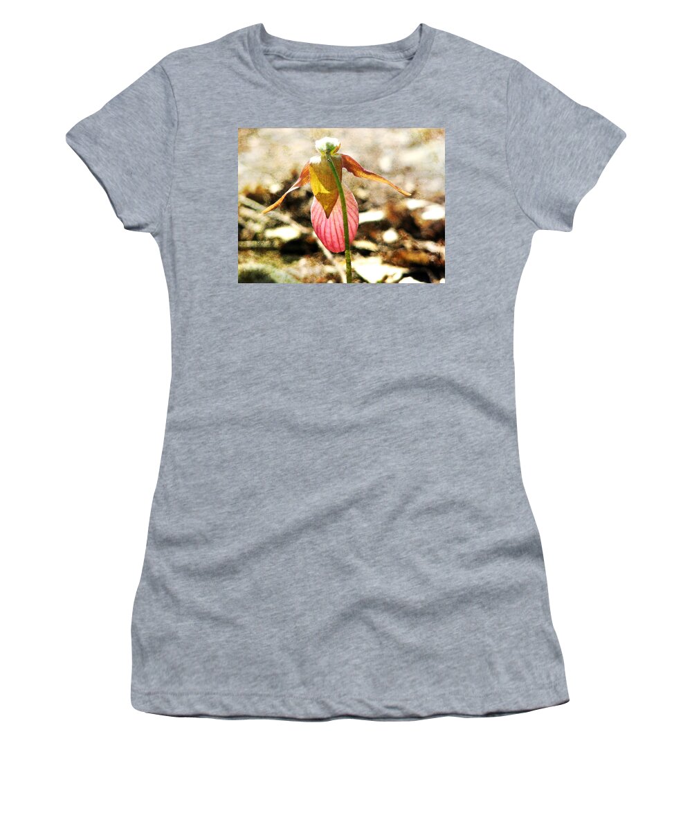 Lady Slipper Women's T-Shirt featuring the photograph Pink Lady Slipper - Textured by Marie Jamieson