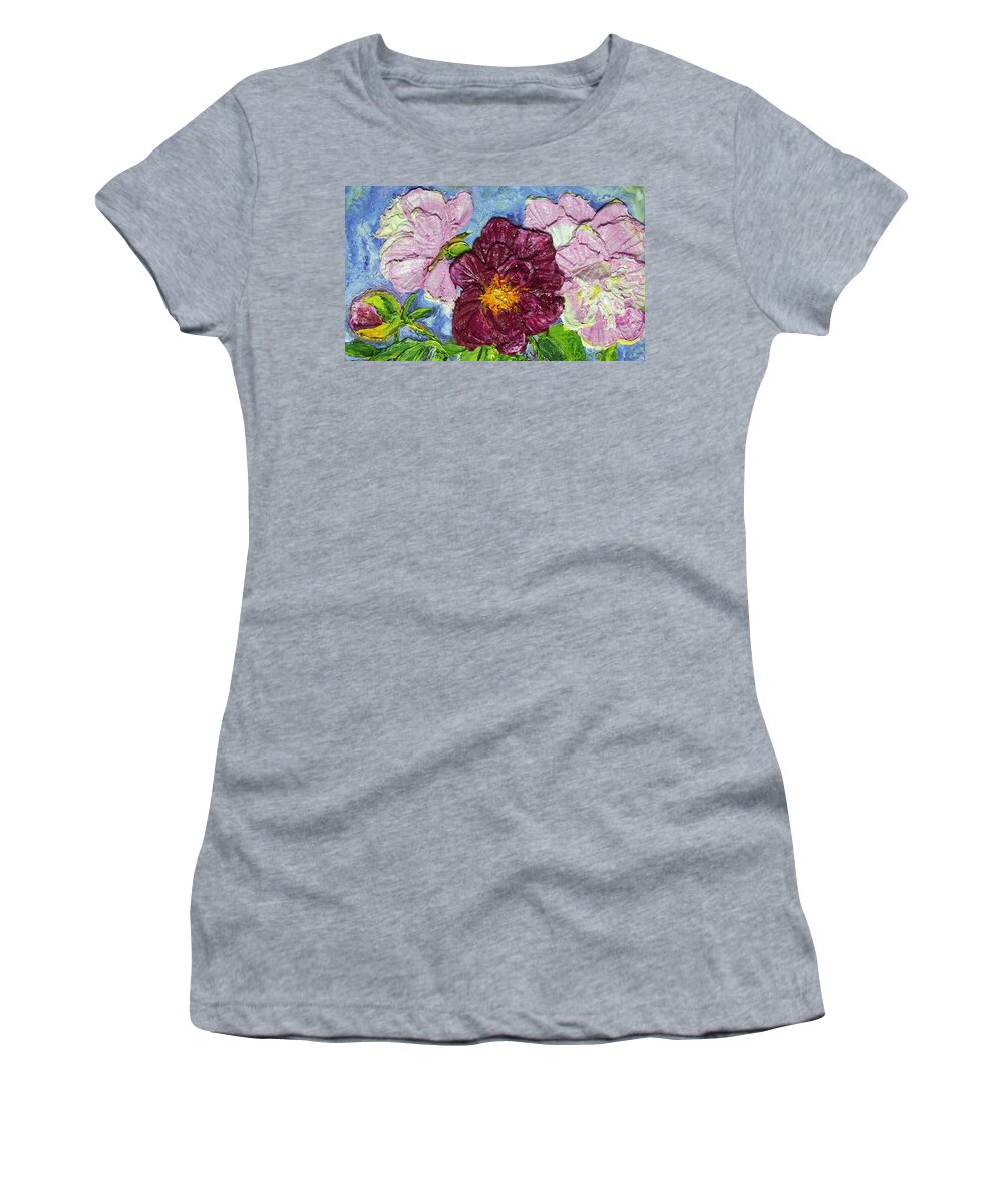 Flower Women's T-Shirt featuring the painting Pink Peonies of Spring by Paris Wyatt Llanso