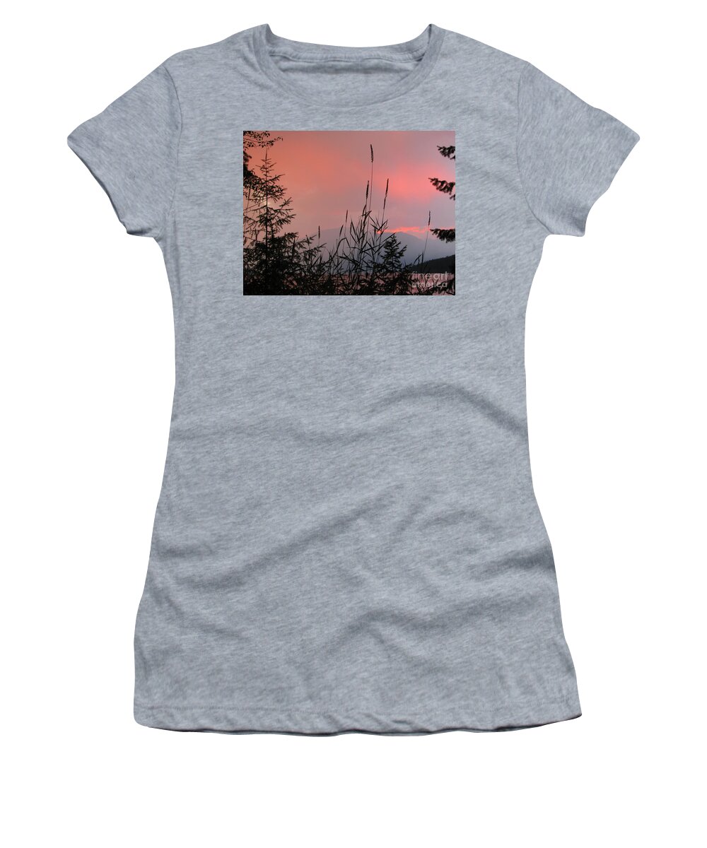Kootenay Lake Women's T-Shirt featuring the photograph Pink Sky and Grasses by Leone Lund