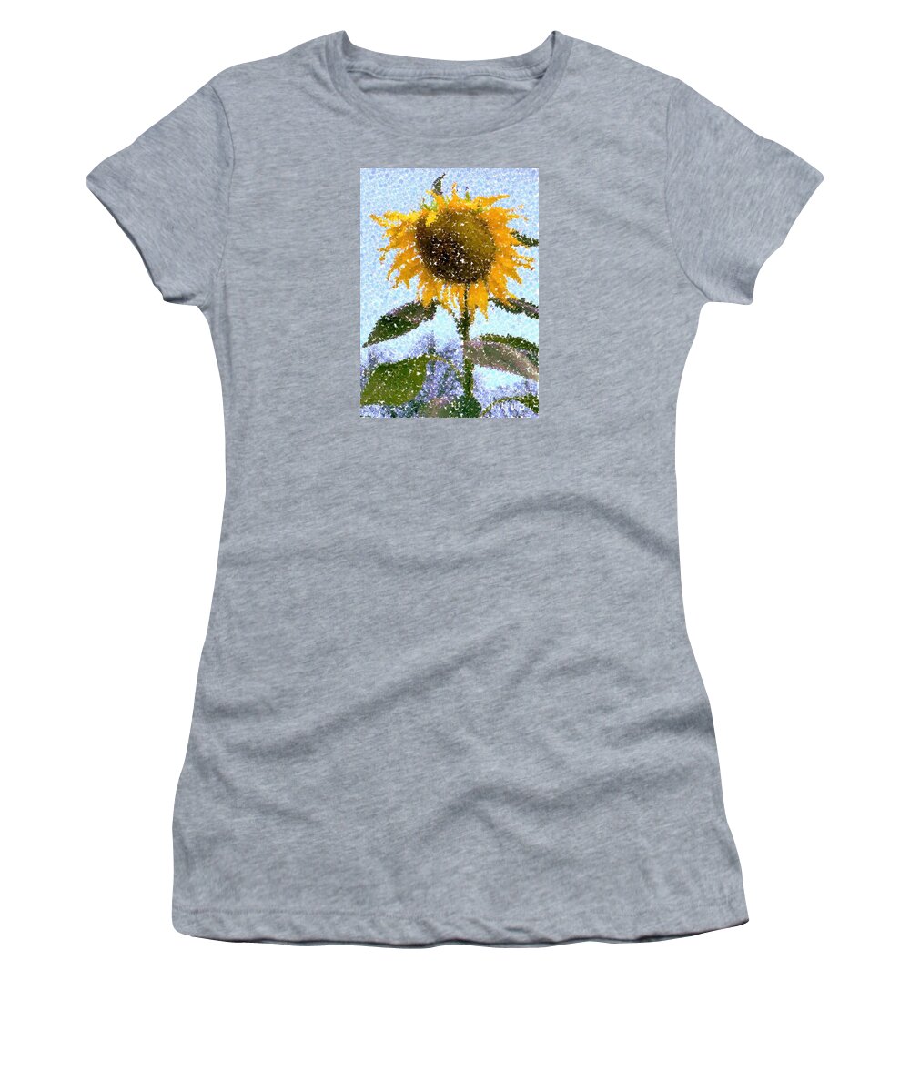 Sunflower Women's T-Shirt featuring the photograph Pointillist Sunflower in Sun City by Barbie Corbett-Newmin