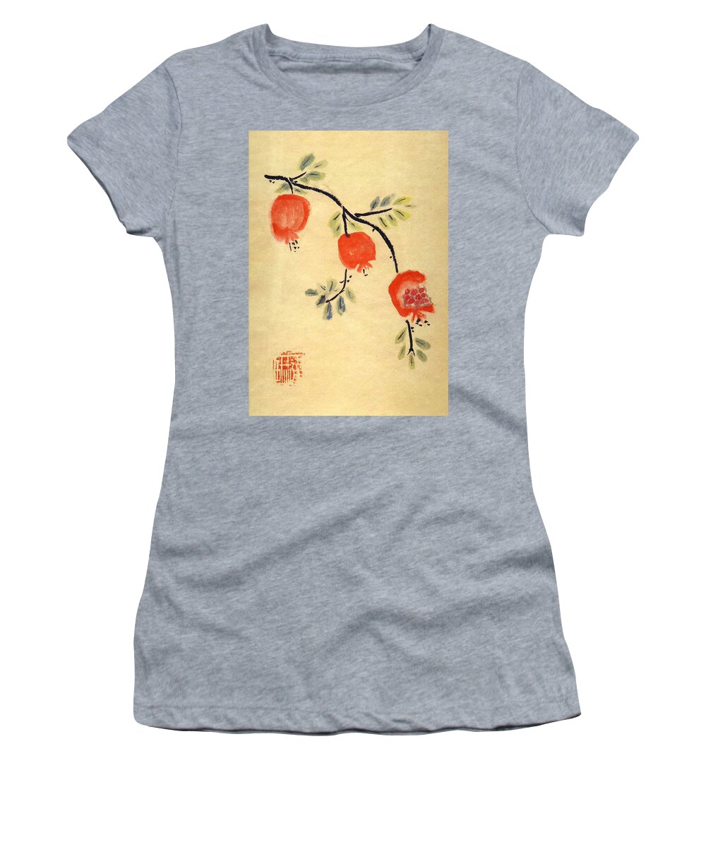 Fruit Women's T-Shirt featuring the painting Pomegranates by Linda Feinberg