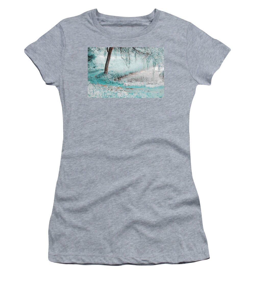 Nature Women's T-Shirt featuring the photograph Pond Under the Shadow Willow. Nature in Alien Skin by Jenny Rainbow