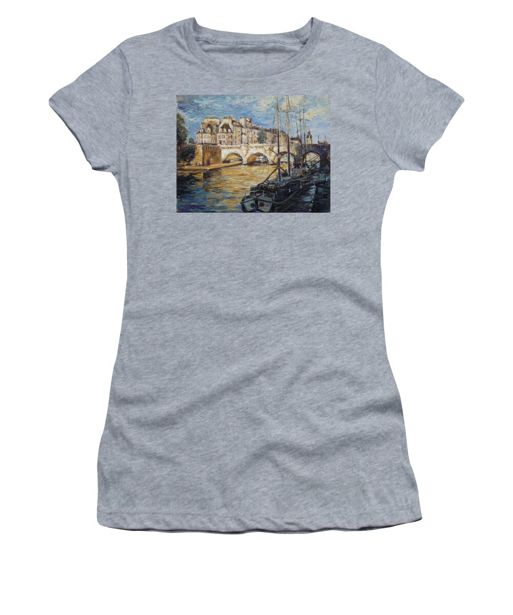 Punt Neuf Women's T-Shirt featuring the painting Pont Neuf Paris by Irek Szelag